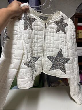 bhcb. White Quilted Sequin Star Cropped Puffer Jacket
